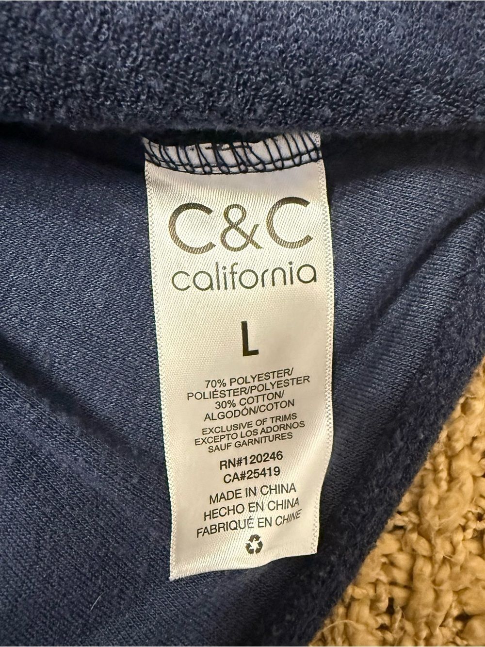 C&C California Navy Terry Short Sleeve Half-Zip Hooded Pullover - Picture 7 of 8